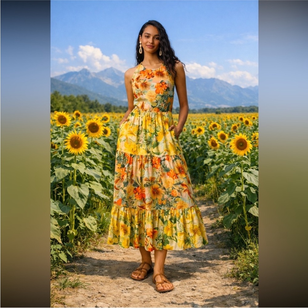 Anthropologie NWT Pilcro Halter Tiered Maxi Dress size S.